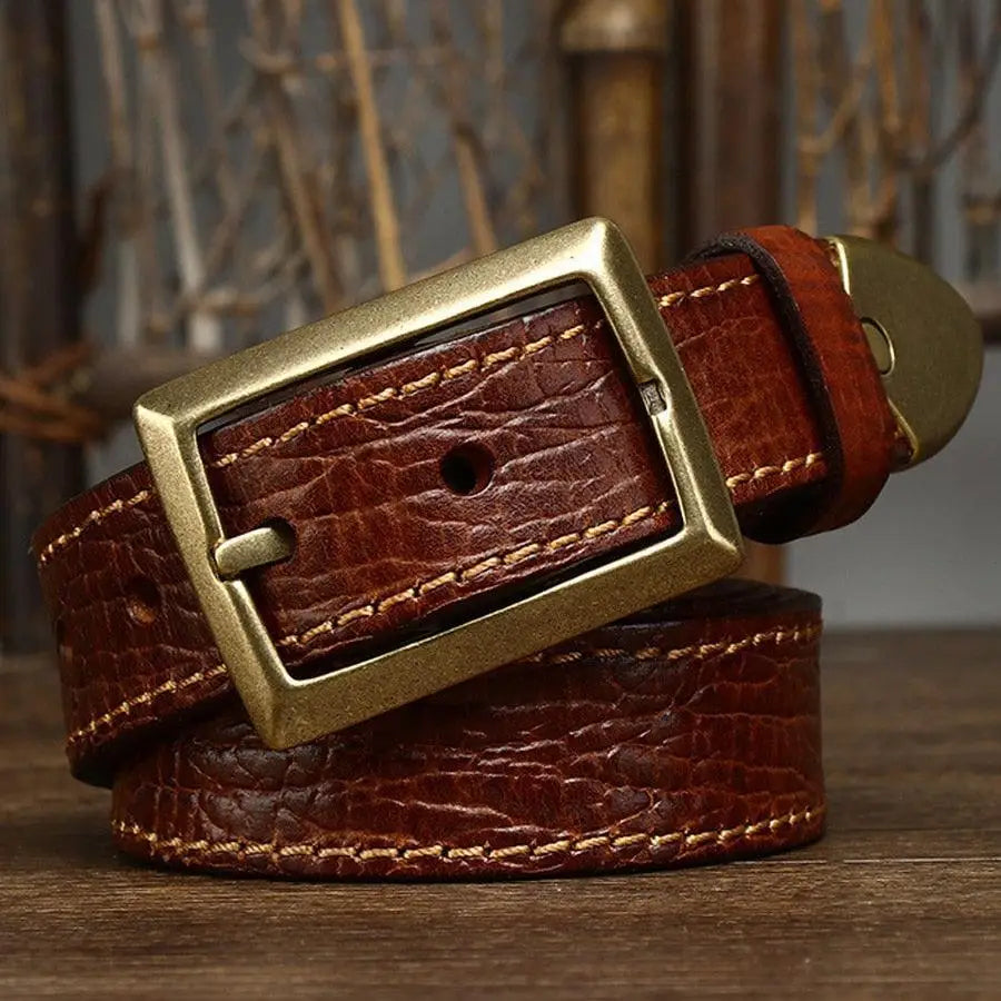 Avainia leather belt with brass buckle from the Avainia Leather Belt Collection for men and women