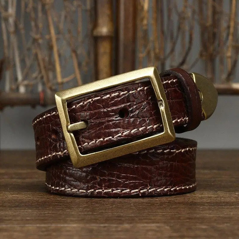 Avainia Leather belt with brass buckle, stylish leather belt for men and women