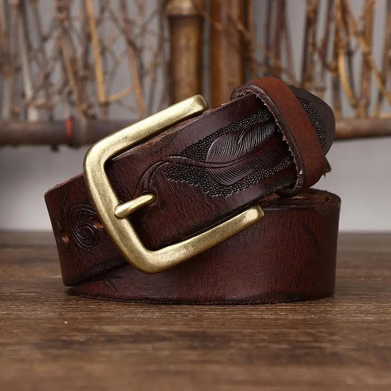 Deepak Model leather belt with gold buckle for stylish wear