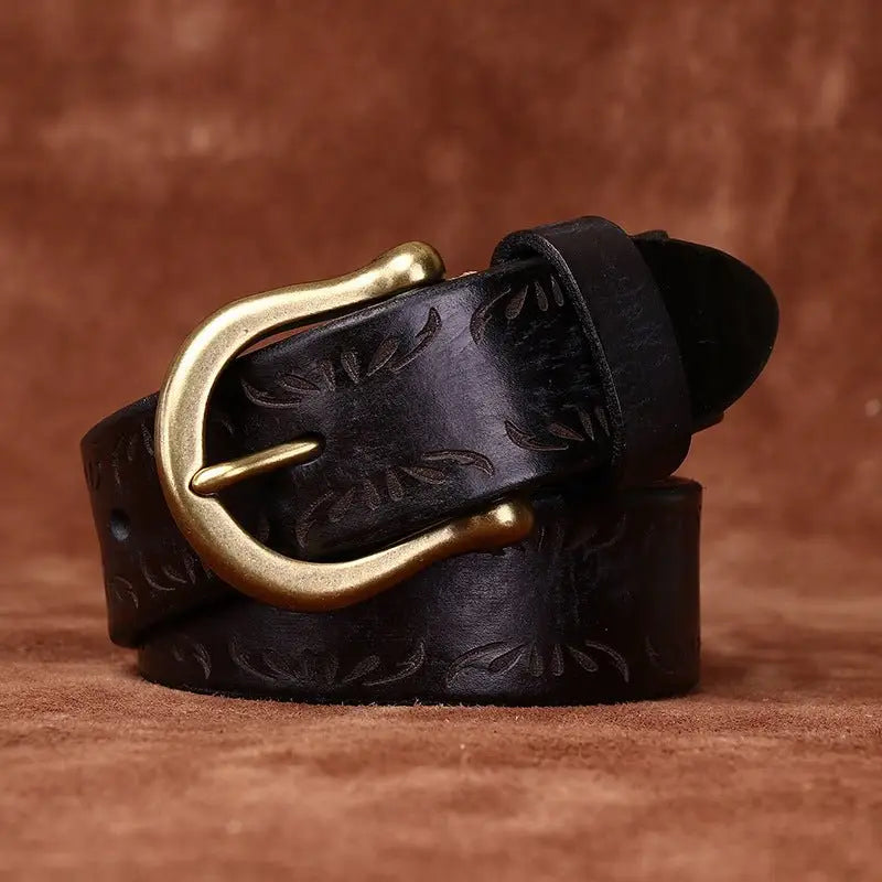 Meera Model Leather Belt with Gold Buckle for stylish accessories