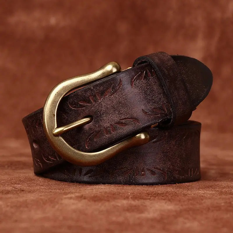 Meera Model Leather Belt with Brass Buckle for stylish accessories