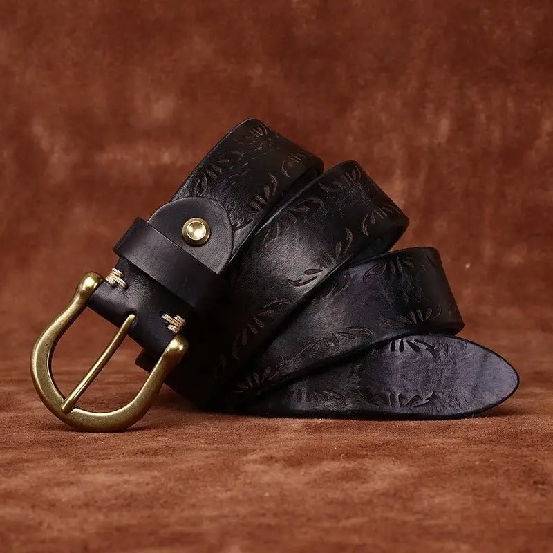 Meera Model Leather Belt with Brass Buckle for stylish accessory fashion