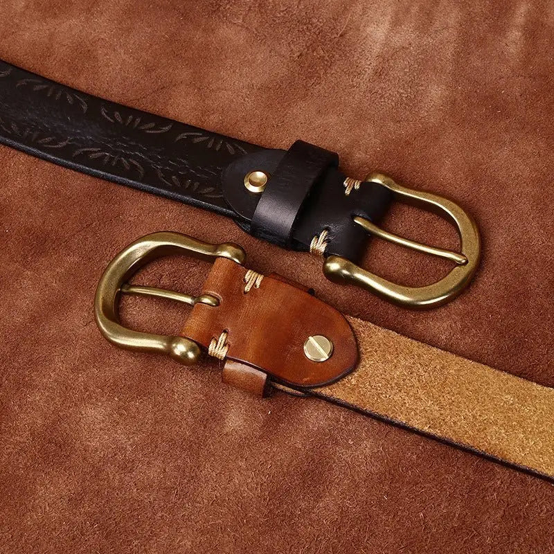 Meera Model Leather Belts with Brass Buckles for stylish accessory selection