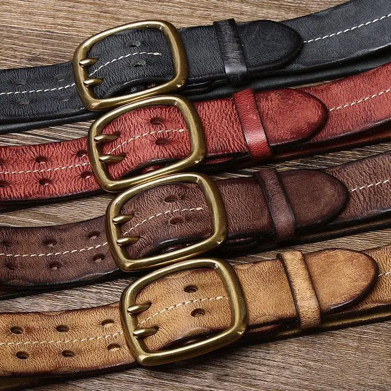 Pekhrari leather belt with brass buckle available in black and brown styles
