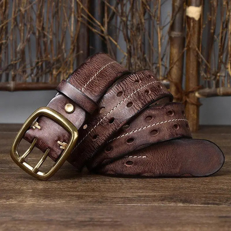 Pekhrari leather belt with brass buckle in black and brown styles