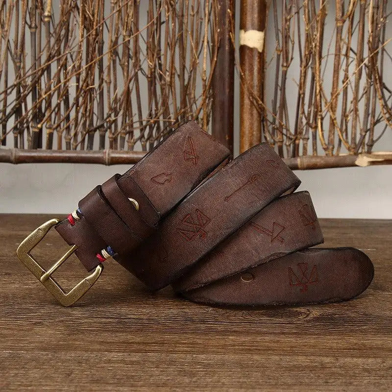 Aisha Leather Belt with Brass Buckle in Brown Leather for Men and Women