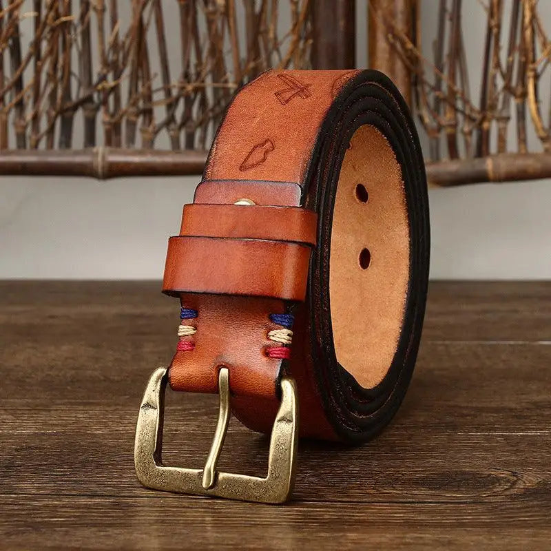 Aisha Leather Belt with Brass Buckle in Brown Leather for Men and Women