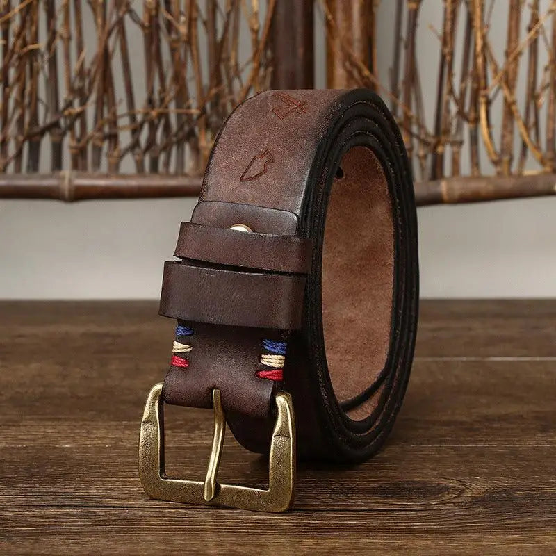 Aisha Leather Belt with Brass Buckle in Brown Leather for Men and Women