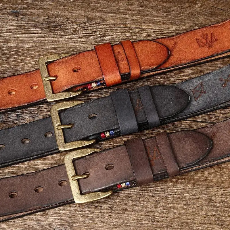 Aisha Leather Belt with Brass Buckle in Brown Leather for Men and Women