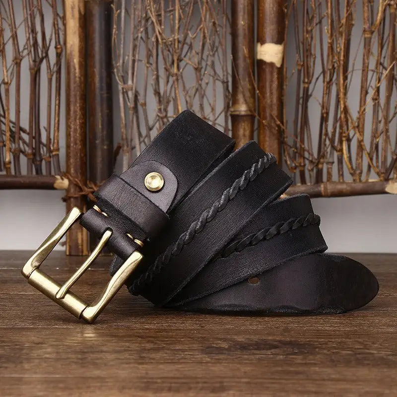Raj Men’s leather belt with gold buckle for men’s fashion and style