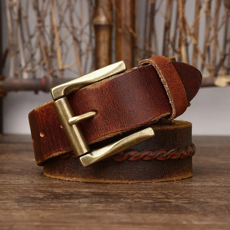 Raj Men’s leather belt with brass buckle for stylish men’s leather accessory