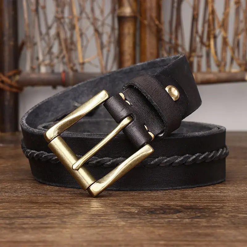 Raj Men’s leather belt with brass buckle for men’s leather accessory style durability
