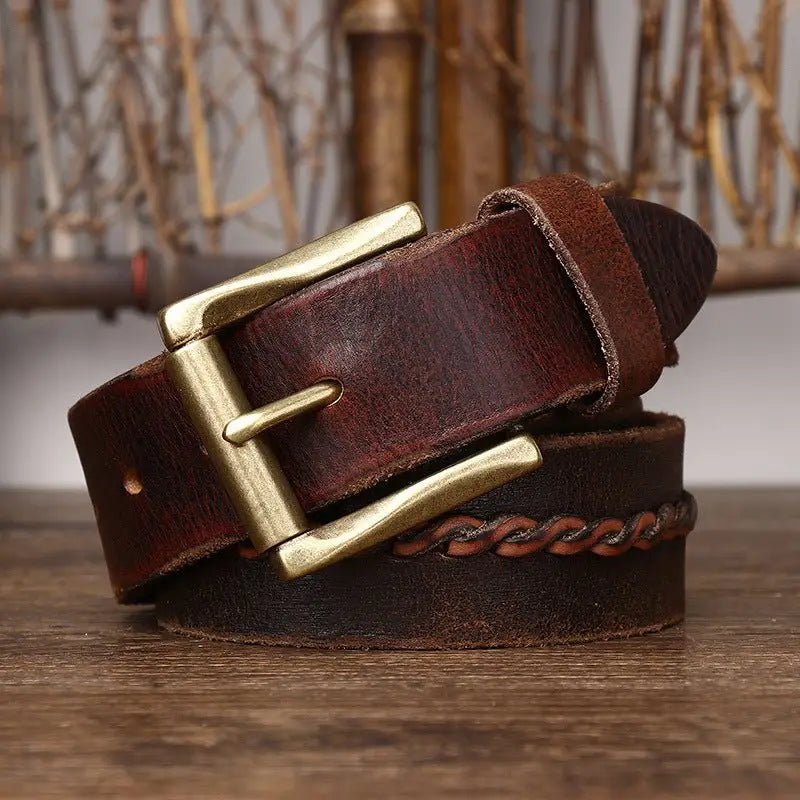 Raj men’s leather belt with brass buckle displayed in Raj Men’s Leather Belts collection