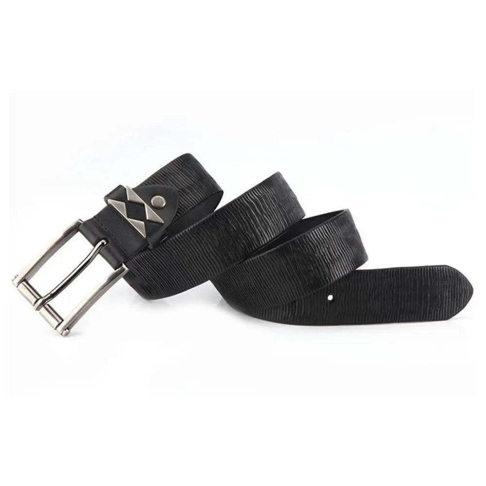 Black leather belt with a silver buckle from the Textured Brown Leather Belt collection