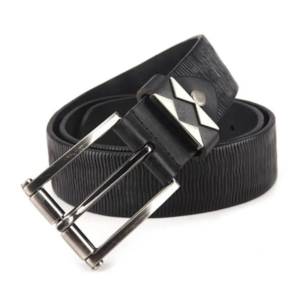 Black leather belt with a silver buckle from Textured Brown Leather Belt collection