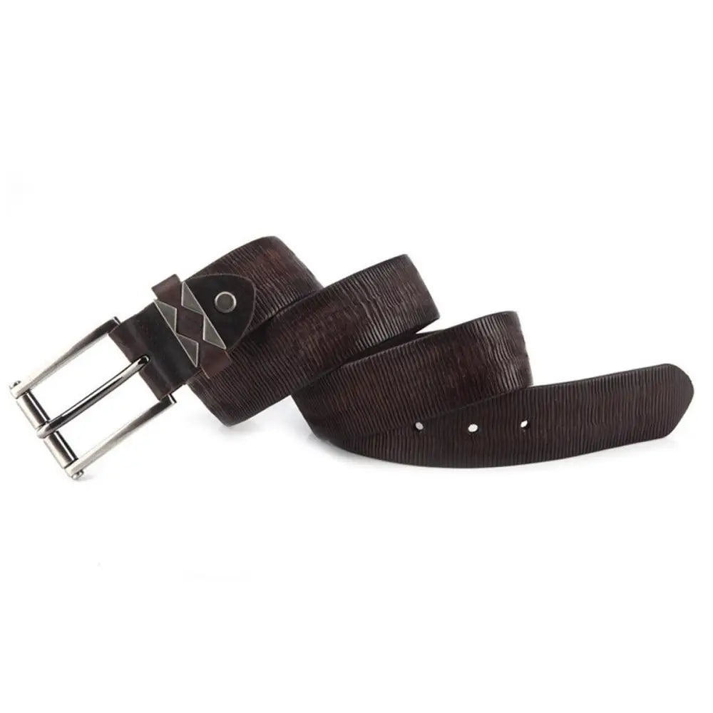Leather belt with textured brown leather and a silver buckle for stylish wear