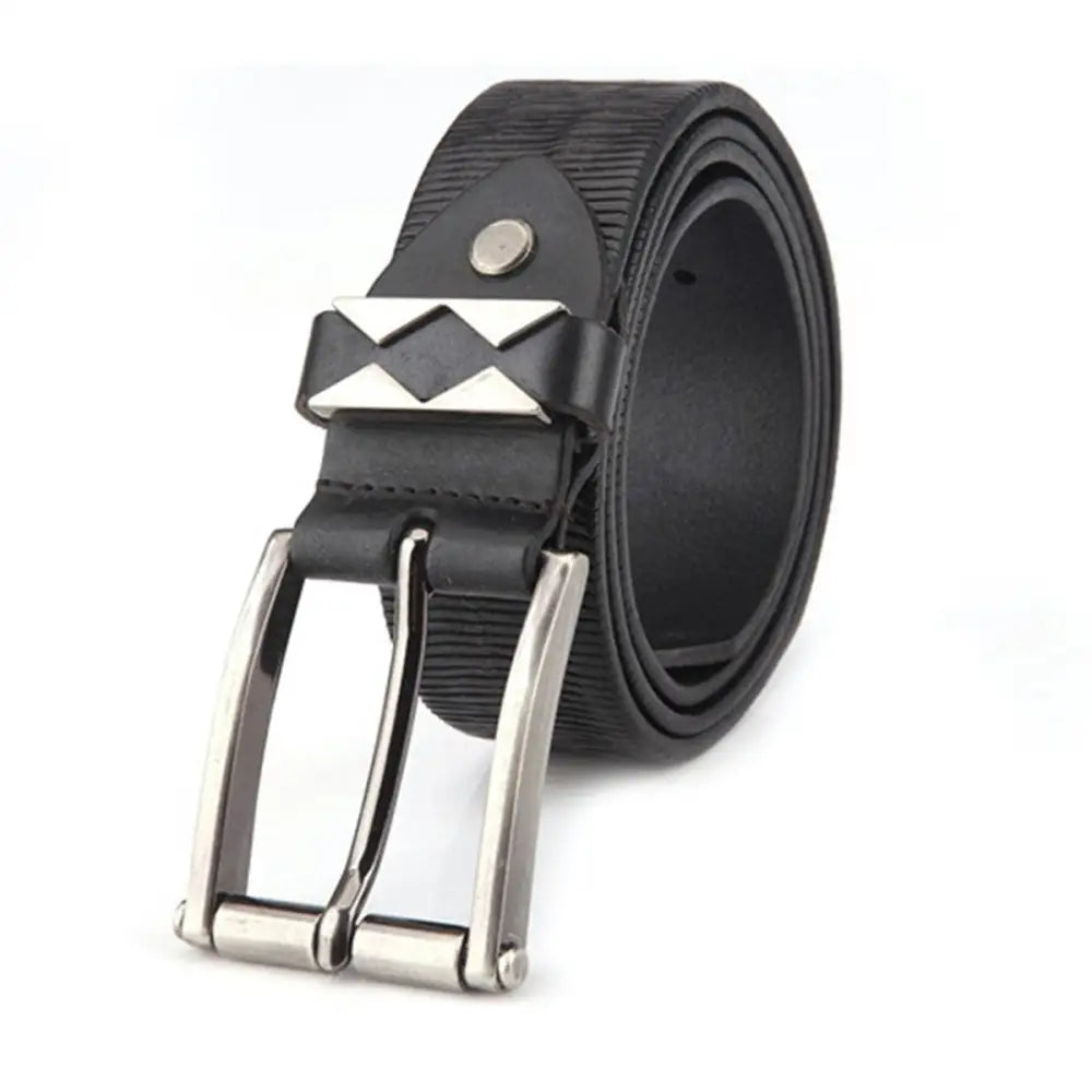 Black leather belt with silver buckle from the Textured Brown Leather Belt collection