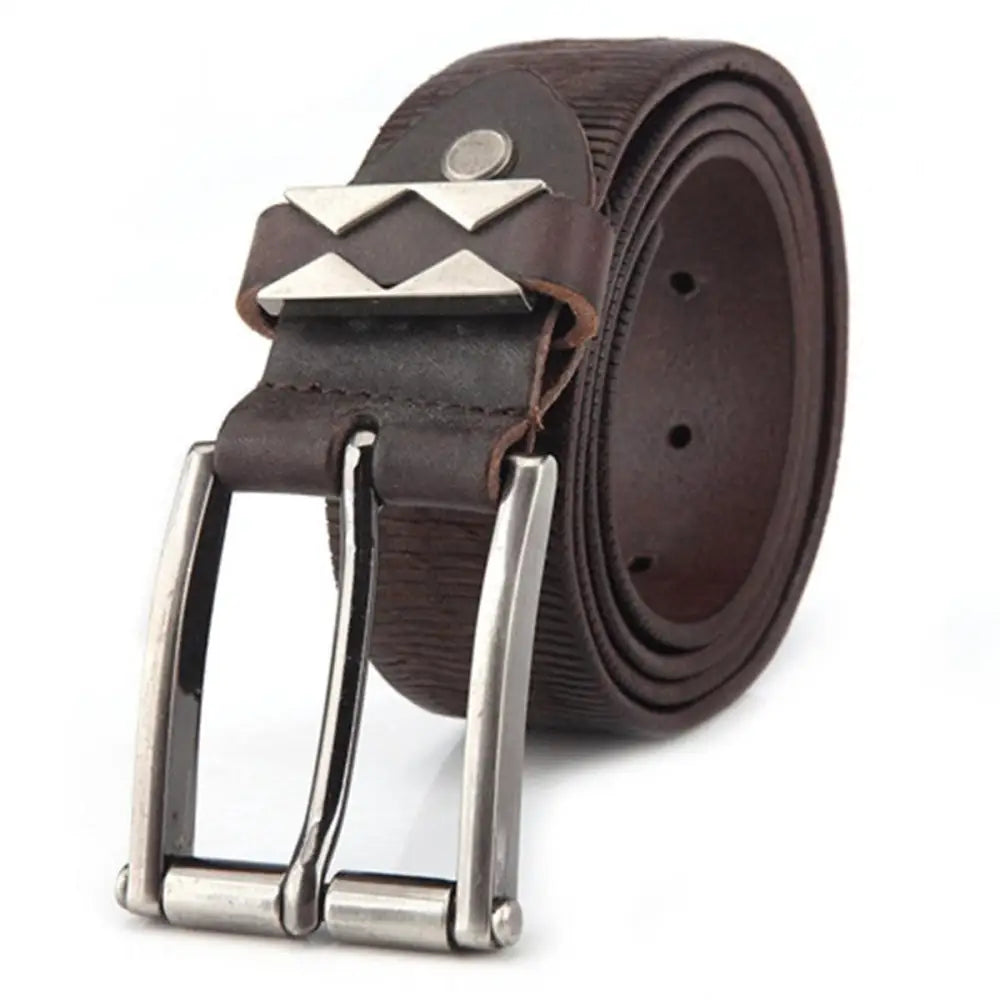 Brown leather belt with silver buckle from Textured Brown Leather Belt collection