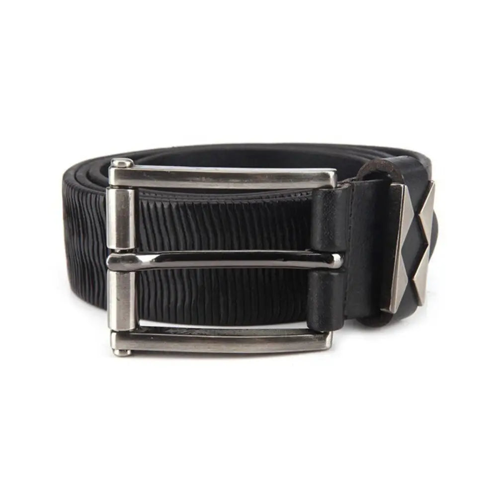 Black leather belt with silver buckle from the Textured Brown Leather Belt collection