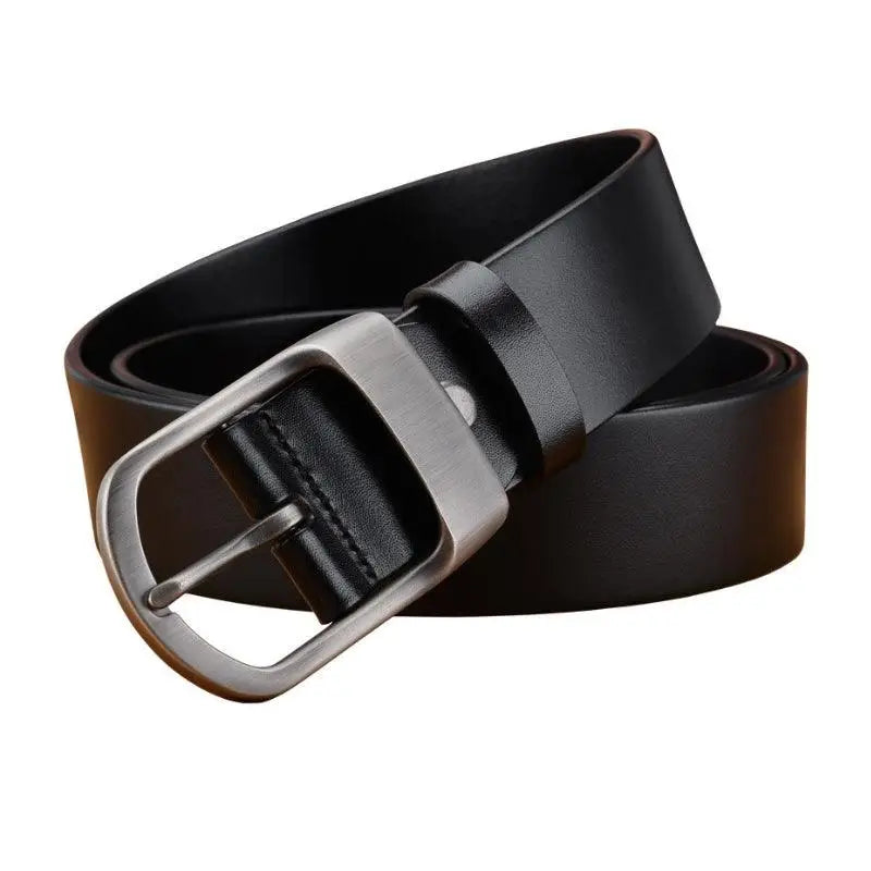 Domezio leather belt in black with silver buckle for stylish leather belt fashion