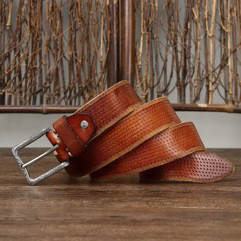 Brown leather belt with silver buckle for a stylish and durable accessory