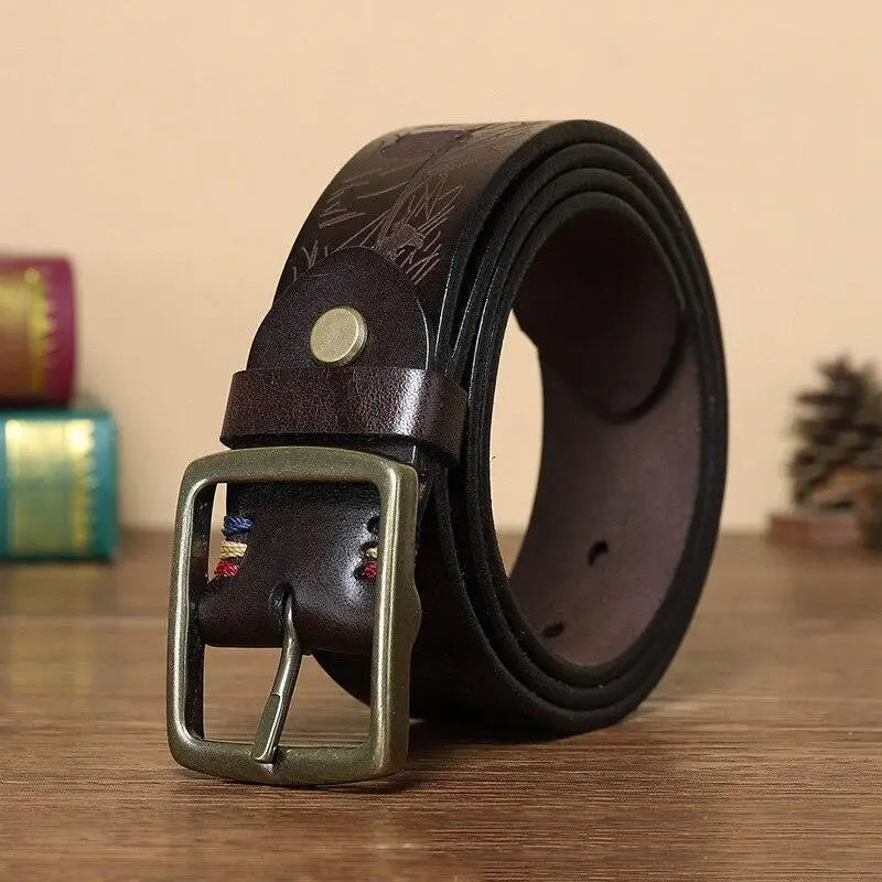 Set of four brown leather belts with brass buckles for versatile style and durability