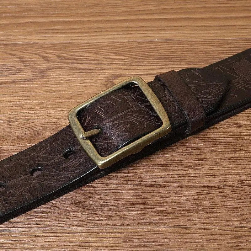 Brown leather belt with brass buckle from Set of Four Leather Belts with Brass Buckles