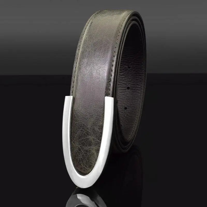 Leather belt with silver buckle from Men’s Leather Belts in Gray Blue collection