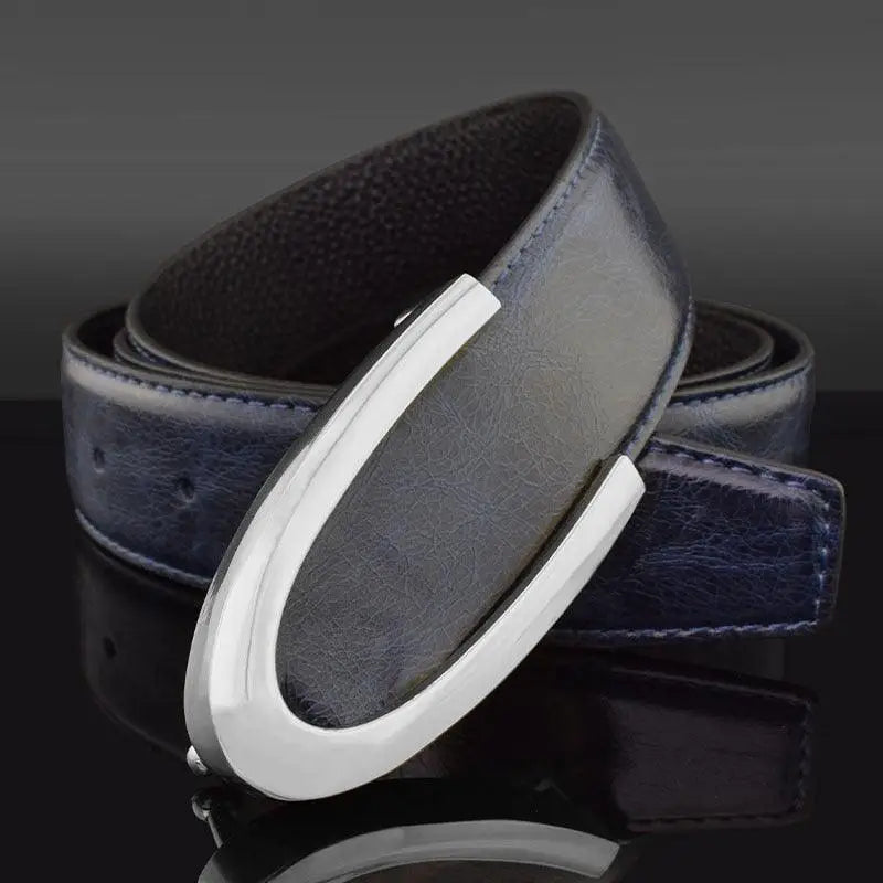 Blue leather belt with silver buckle from Men’s Leather Belts in Gray Blue collection