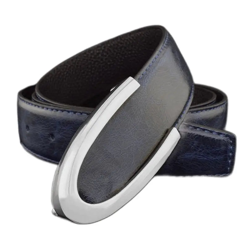 Blue leather belt with silver buckle from Men’s Leather Belts in Gray Blue collection