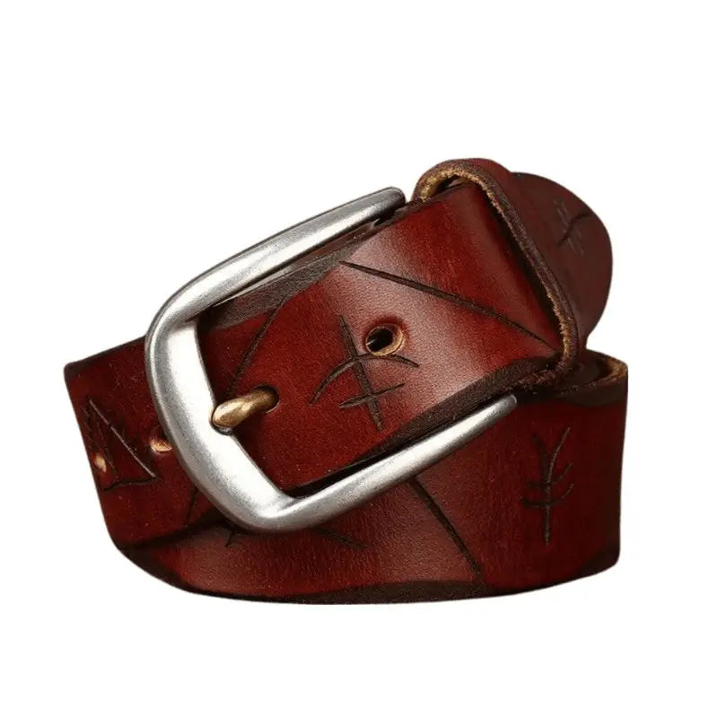 Maroon leather belt with silver buckle from Assorted Brown and Maroon Leather Belts collection