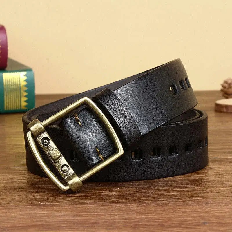 Sanjay Leather Belt with bronze buckle in black leather for stylish everyday wear