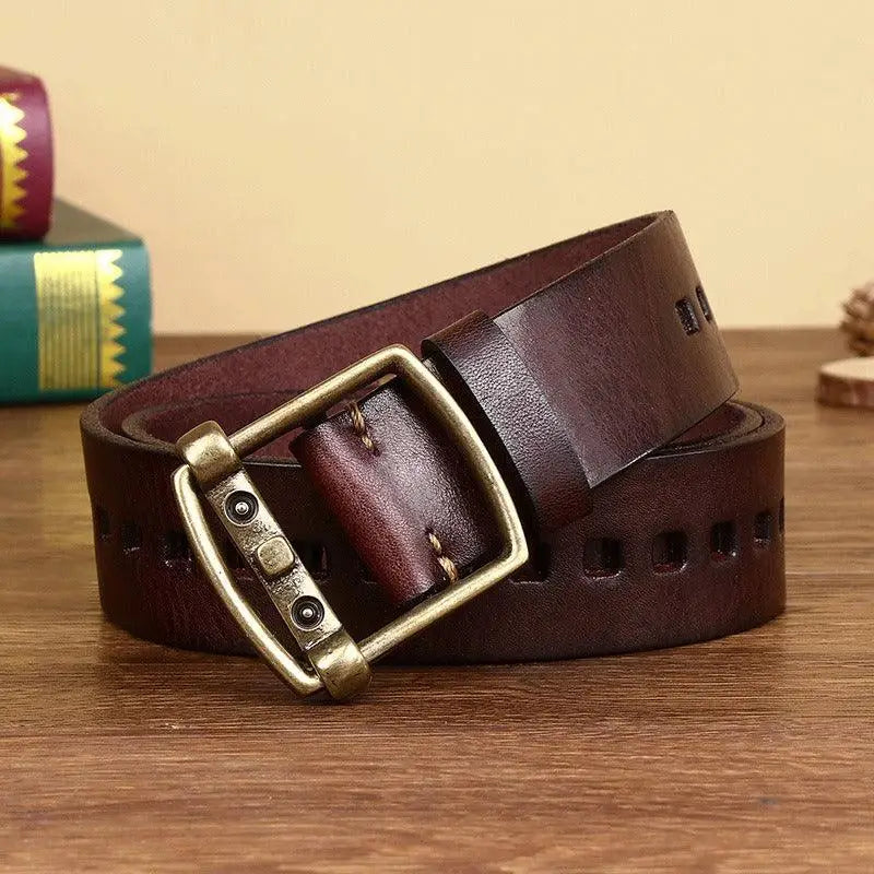 Sanjay Leather Belt with Square Brass Buckle in Brown for Stylish Men