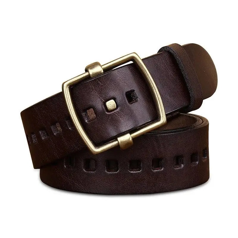 Sanjay Leather Belt with Brass Buckle in Brown, premium leather belt accessory