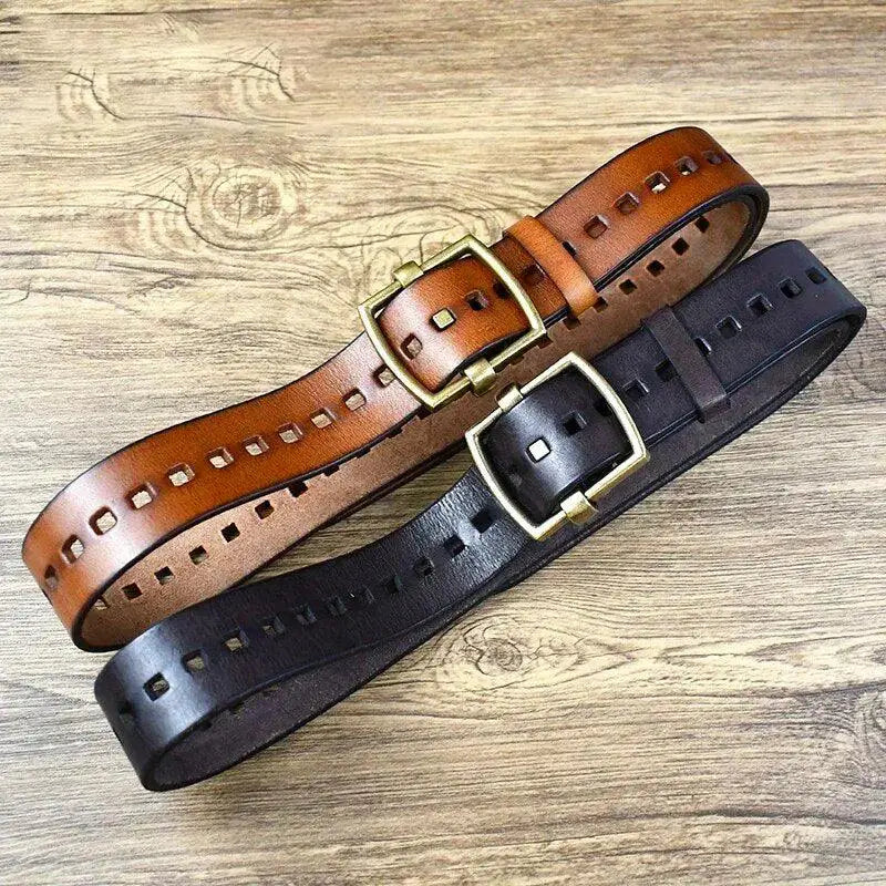 Sanjay Leather Belt with Square Buckles in Brown and Brass options showcasing high-quality leather belt craftsmanship