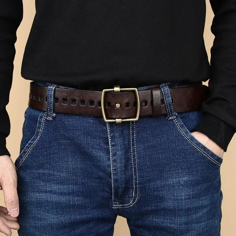 Sanjay Leather Belt with Square Buckle in Brown option, crafted from genuine leather