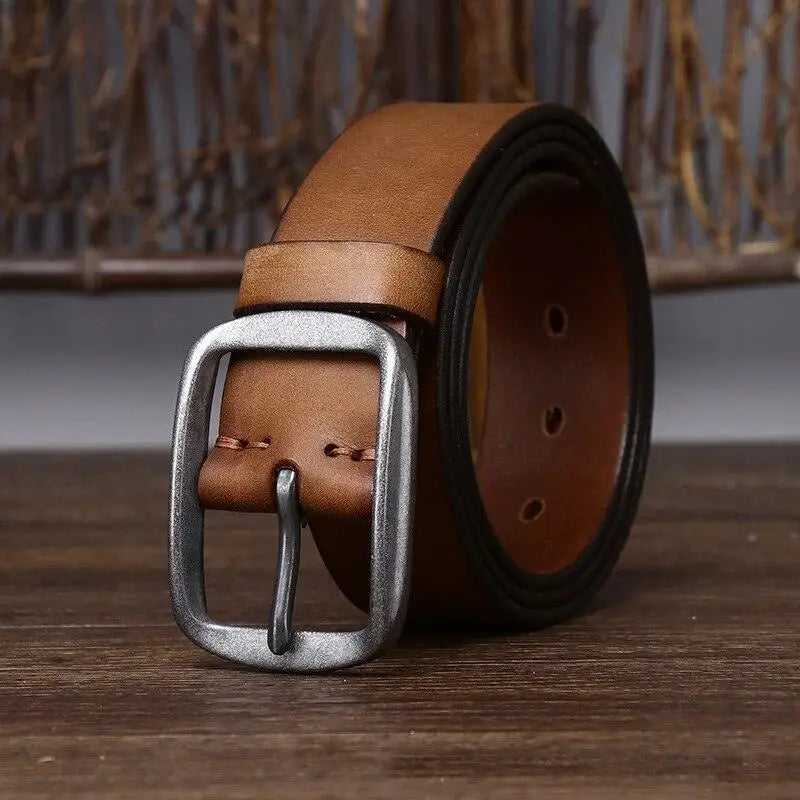Brown leather belt with silver buckle from Thanica Men’s Leather Belts collection