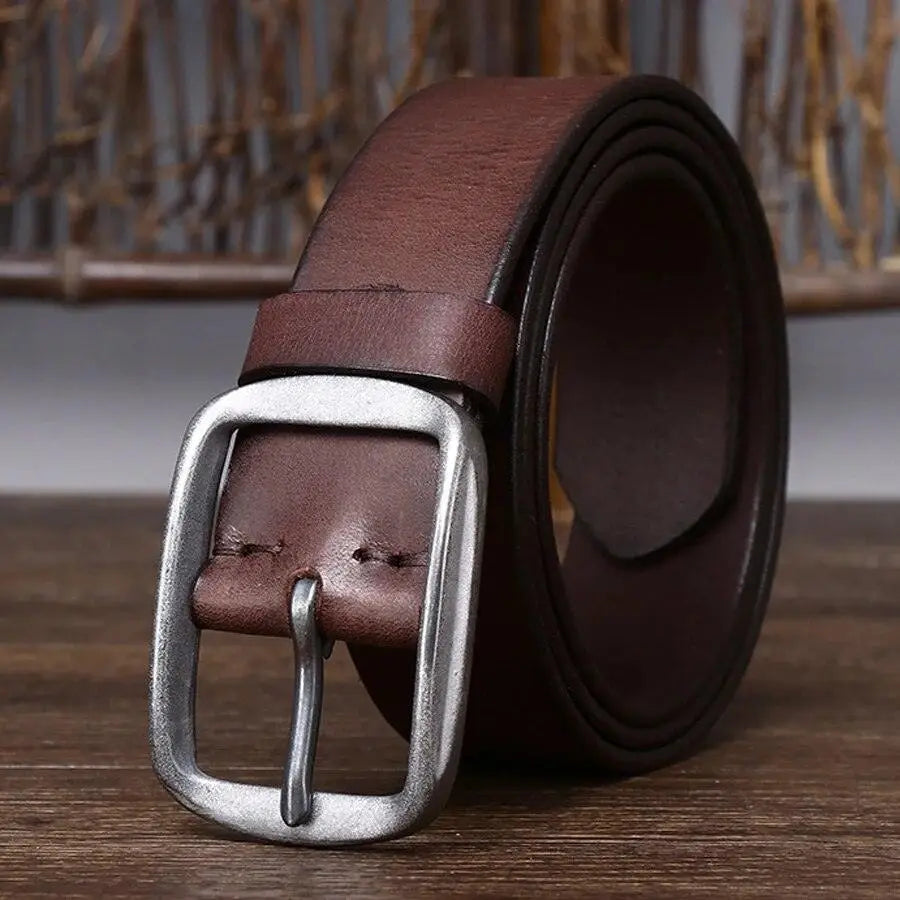 Brown leather belt with silver buckle from Thanica Men’s Leather Belts for stylish wear