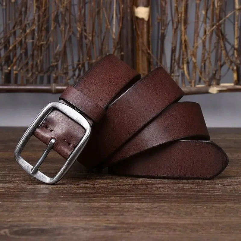 Brown leather belt with silver buckle from Thanica Men’s Leather Belts collection