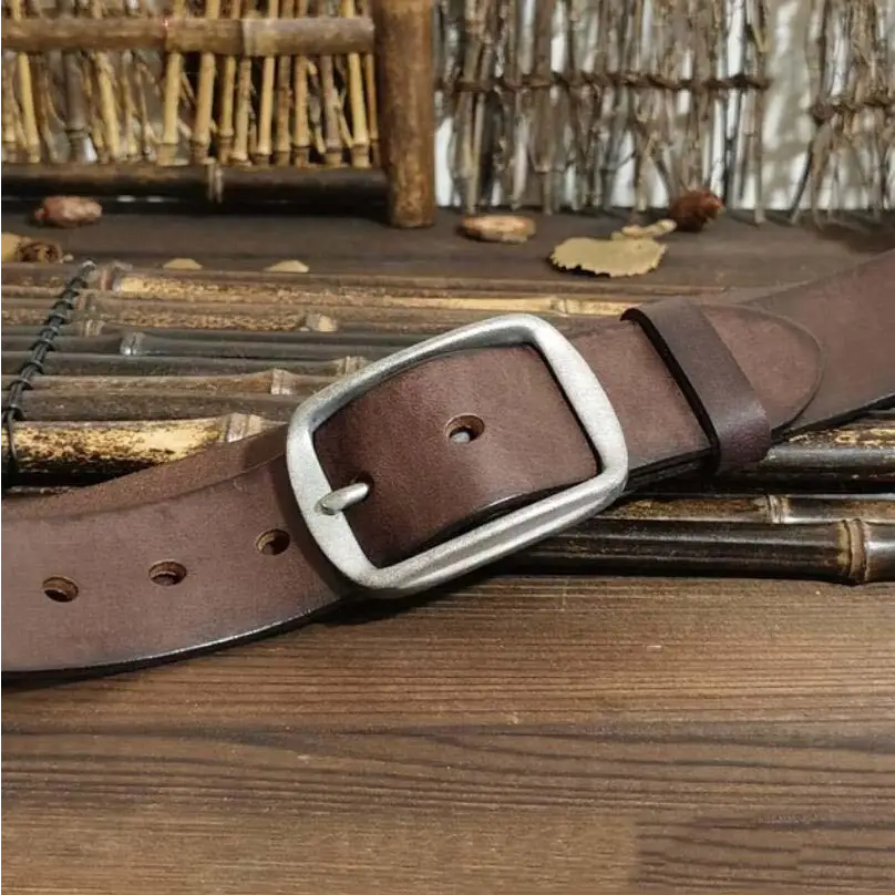 Brown leather belt with silver buckle from Thanica Men’s Leather Belts for stylish wear