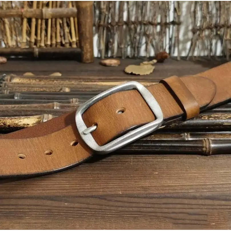 Brown leather belt with silver buckle for thanica men’s leather and men’s leather belt styles