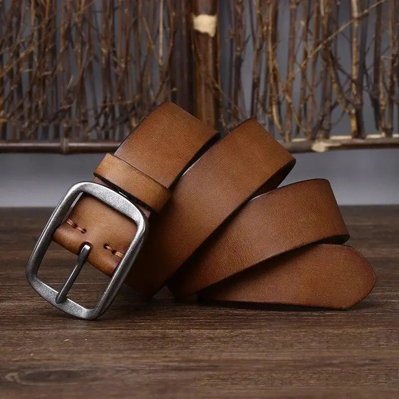 Brown leather belt with silver buckle from Thanica Men’s Leather Belts collection