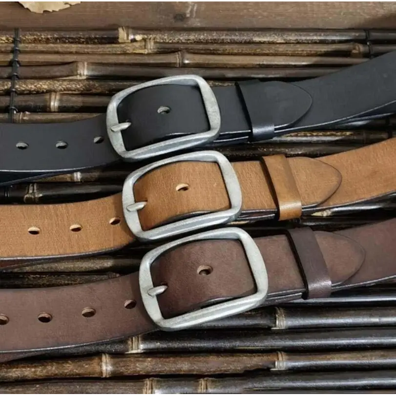 Three Thanica Men’s Leather Belts with Silver Buckles for Stylish Wear