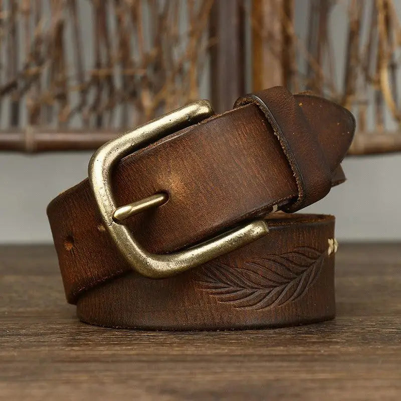 Brown leather belt with brass buckle from Leather Belts with Brass Buckles collection