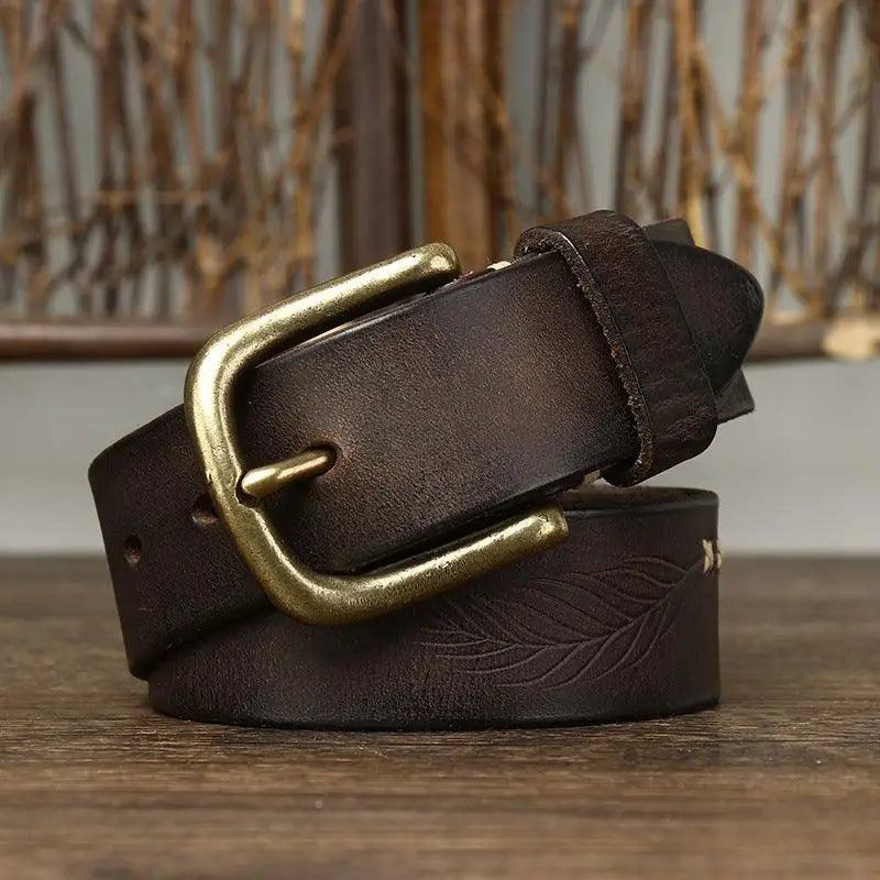 Brown leather belt with brass buckle from Leather Belts with Brass Buckles collection