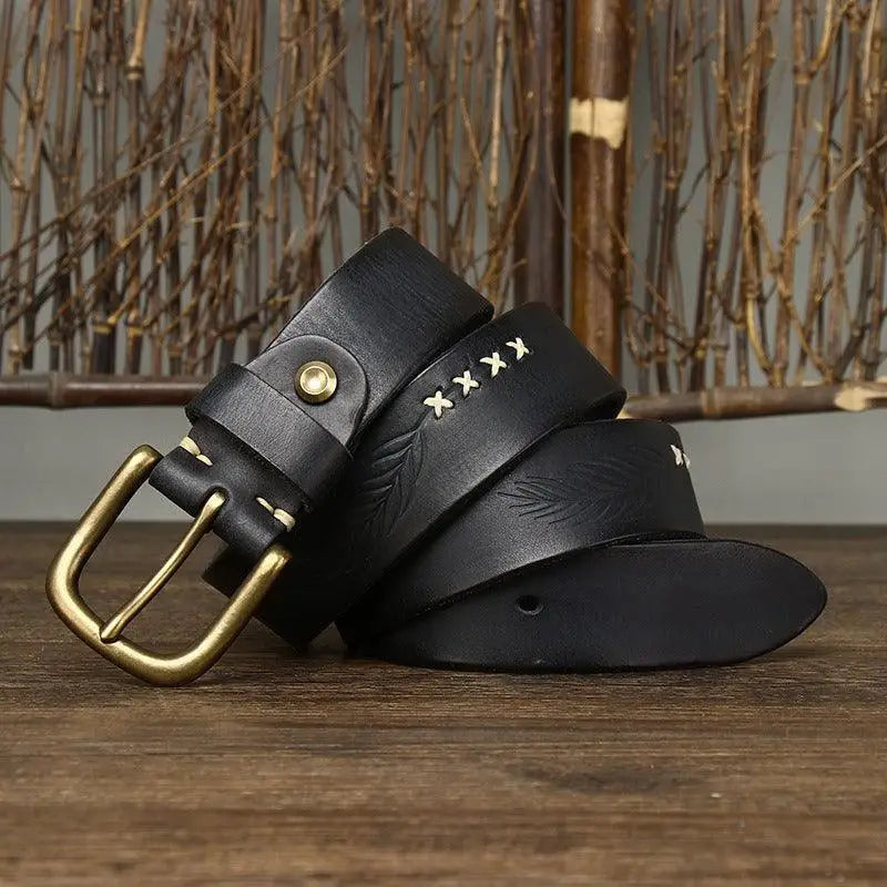 Black leather belt with brass buckle from Leather Belts with Brass Buckles Collection