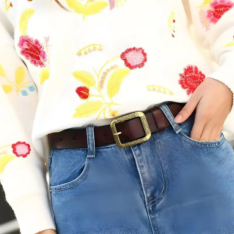 Itzel Leather Belt from the Itzel Leather Belt Collection with square buckle