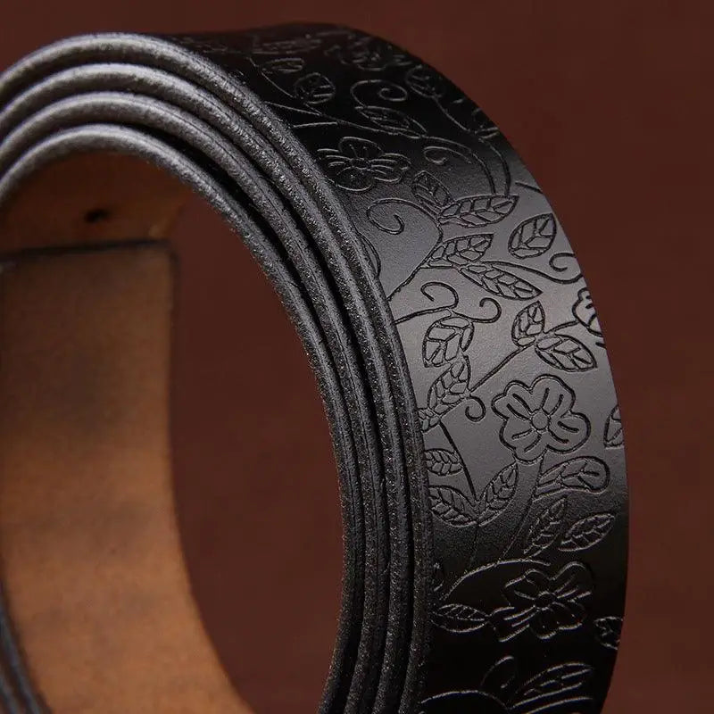 Sanaa Leather Belt with Floral Pattern and Ornate Gold Star Buckle, leather belt accessory