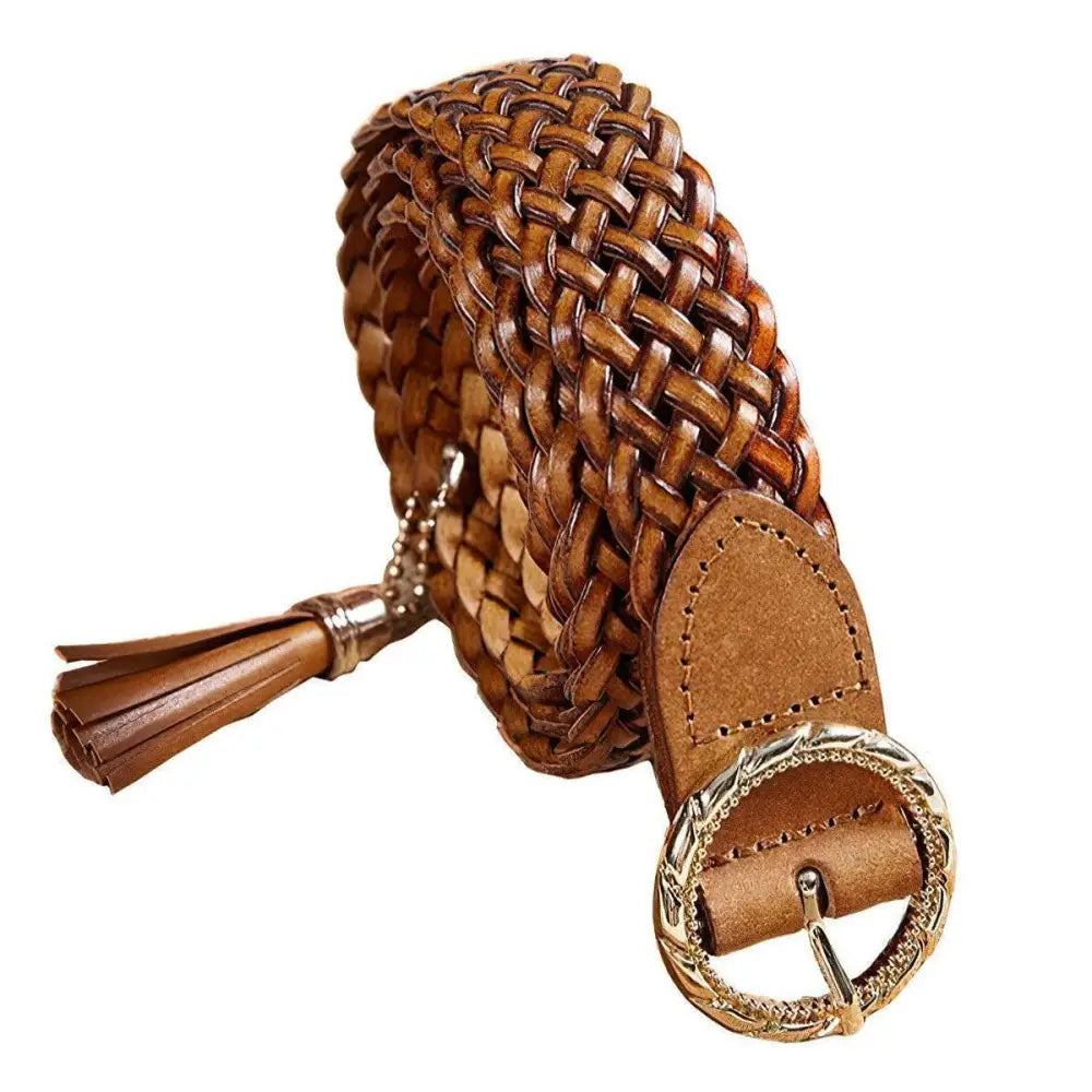 Kara braided leather belt with tassel showcasing stylish braided leather accessories