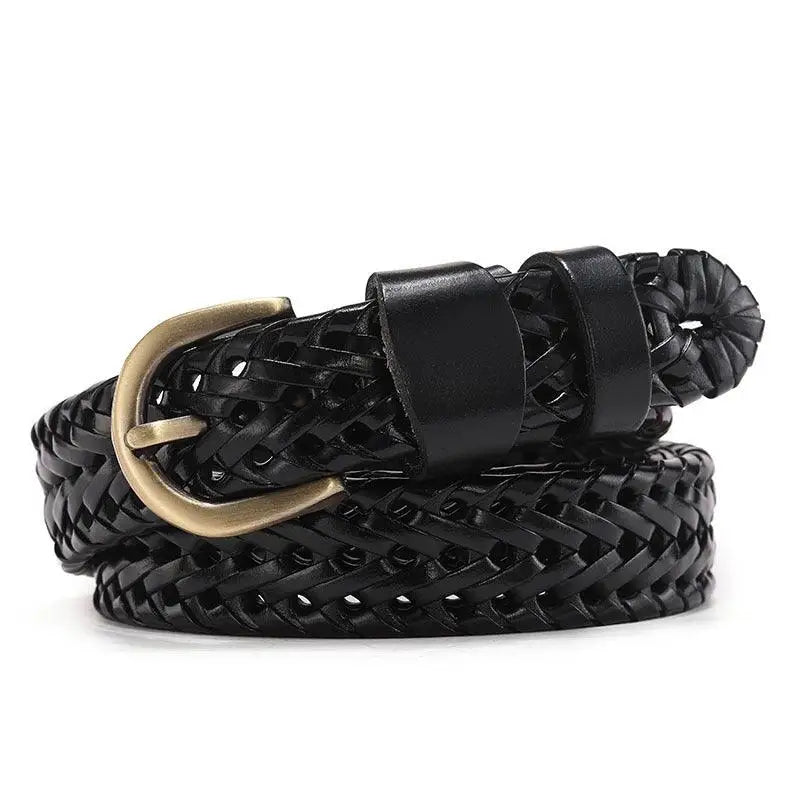 Mariam Braided Leather Belt with Gold Buckle for Stylish Wear